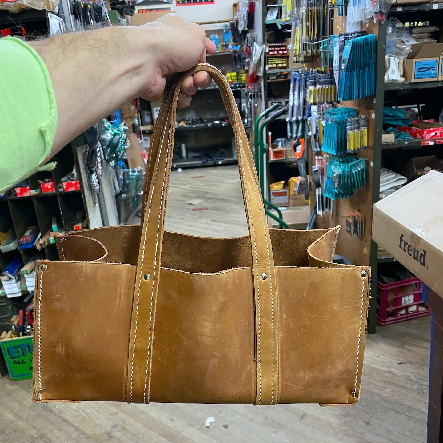 16" Open Top All Leather US Made Tote Bag - Image 2