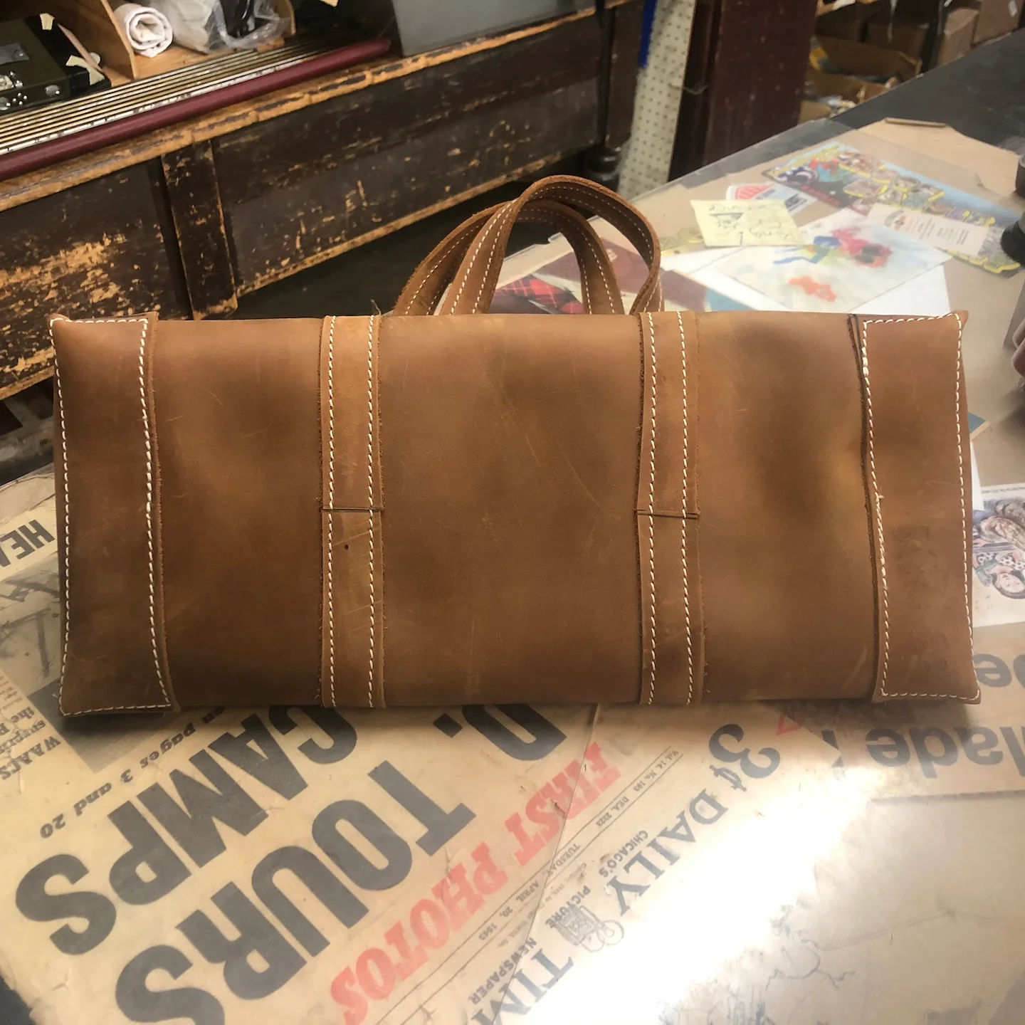 16" Open Top All Leather US Made Tote Bag - Image 6