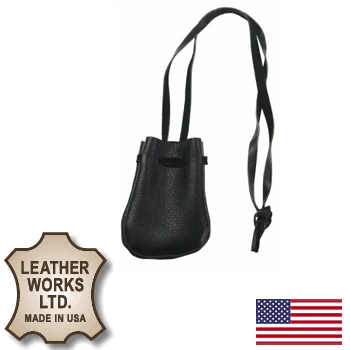 Small Black Leather Drawstring Medicine Necklace Pouch (601-BLK) - Image 2