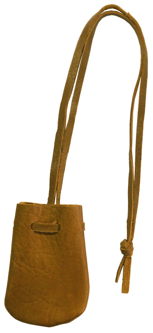 Small Brown Leather Drawstring Medicine Necklace Pouch (601-BR)