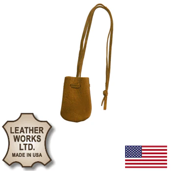 Small Brown Leather Drawstring Medicine Necklace Pouch (601-BR) - Image 2