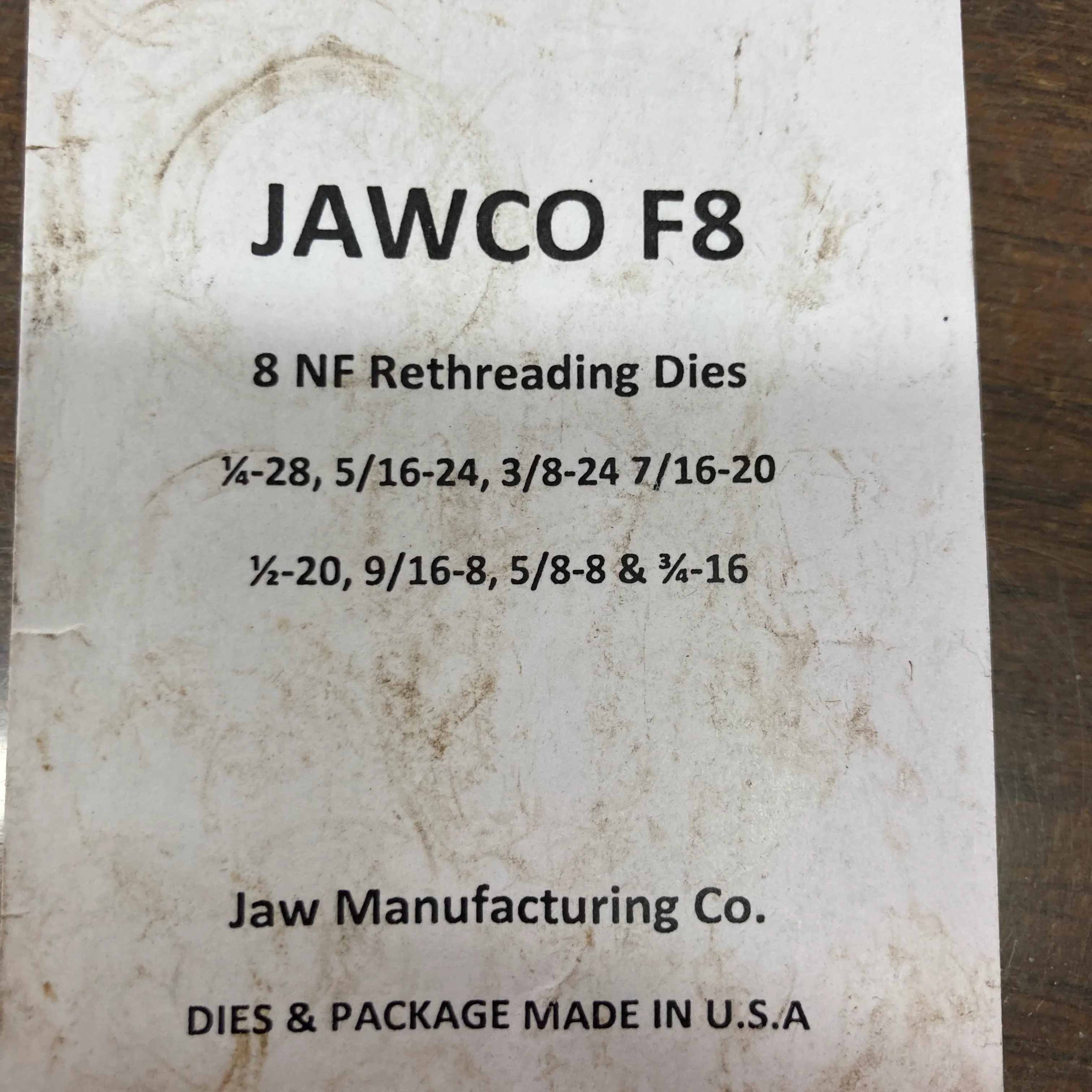 Jawco 8-Piece Left-Hand NF Fine Rethreading Die Set, 1/4"–3/4" (LF8) - Image 5